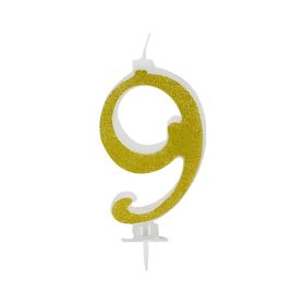 Gold Birthday Candles for Cake, Premium Glitter 9nd Number Candle Birthday Party Wedding Anniversary 14cm* 12pcs