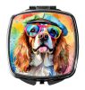 Cavalier Spaniel Hippie Dawg Compact Mirror Decorative Travel Makeup Mirror for Women Girls Gifts Pocket Makeup Mirror Folding Handheld