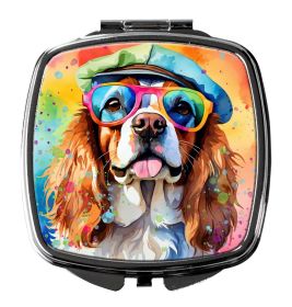 Cavalier Spaniel Hippie Dawg Compact Mirror Decorative Travel Makeup Mirror for Women Girls Gifts Pocket Makeup Mirror Folding Handheld
