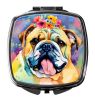 English Bulldog Hippie Dawg Compact Mirror Decorative Travel Makeup Mirror for Women Girls Gifts Pocket Makeup Mirror Folding Handheld