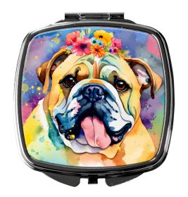 English Bulldog Hippie Dawg Compact Mirror Decorative Travel Makeup Mirror for Women Girls Gifts Pocket Makeup Mirror Folding Handheld