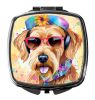 Airedale Terrier Hippie Dawg Compact Mirror Decorative Travel Makeup Mirror for Women Girls Gifts Pocket Makeup Mirror Folding Handheld