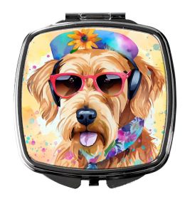 Airedale Terrier Hippie Dawg Compact Mirror Decorative Travel Makeup Mirror for Women Girls Gifts Pocket Makeup Mirror Folding Handheld