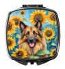Belgian Tervuren in Sunflowers Compact Mirror Decorative Travel Makeup Mirror for Women Girls Gifts Pocket Makeup Mirror Folding Handheld