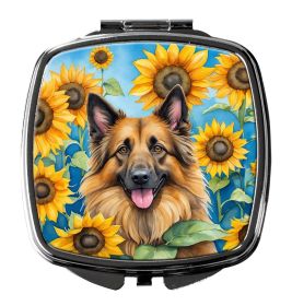 Belgian Tervuren in Sunflowers Compact Mirror Decorative Travel Makeup Mirror for Women Girls Gifts Pocket Makeup Mirror Folding Handheld