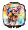 Yorkshire Terrier Hippie Dawg Compact Mirror Decorative Travel Makeup Mirror for Women Girls Gifts Pocket Makeup Mirror Folding Handheld