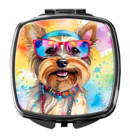 Yorkshire Terrier Hippie Dawg Compact Mirror Decorative Travel Makeup Mirror for Women Girls Gifts Pocket Makeup Mirror Folding Handheld