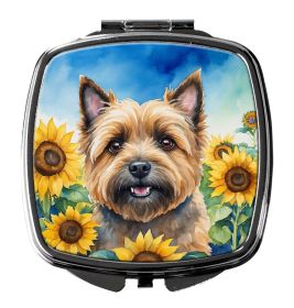 Cairn Terrier in Sunflowers Compact Mirror Decorative Travel Makeup Mirror for Women Girls Gifts Pocket Makeup Mirror Folding Handheld