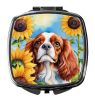Cavalier Spaniel in Sunflowers Compact Mirror Decorative Travel Makeup Mirror for Women Girls Gifts Pocket Makeup Mirror Folding Handheld