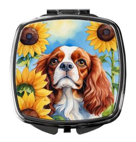Cavalier Spaniel in Sunflowers Compact Mirror Decorative Travel Makeup Mirror for Women Girls Gifts Pocket Makeup Mirror Folding Handheld