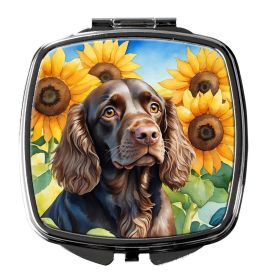 Boykin Spaniel in Sunflowers Compact Mirror Decorative Travel Makeup Mirror for Women Girls Gifts Pocket Makeup Mirror Folding Handheld