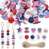 180 Pcs 4th of July Wooden Beads America Stars Heart Shape Spacer Beads Blue Red White Farmhouse Polished Round Beads Patriotic Independence Day Craft