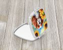 Cavalier Spaniel in Sunflowers Compact Mirror Decorative Travel Makeup Mirror for Women Girls Gifts Pocket Makeup Mirror Folding Handheld