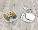 Bearded Collie in Sunflowers Compact Mirror Decorative Travel Makeup Mirror for Women Girls Gifts Pocket Makeup Mirror Folding Handheld