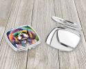 Shih Tzu Hippie Dawg Compact Mirror Decorative Travel Makeup Mirror for Women Girls Gifts Pocket Makeup Mirror Folding Handheld