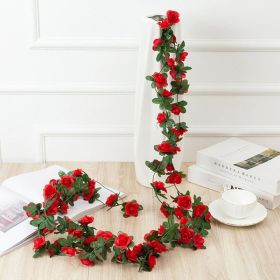 1pc 98.43inch/8.2ft Rose Artificial Flowers; Artificial Flower Christmas Garland; Fake Rose Vine For Wedding Home Room Decoration Spring Autumn G (Quantity: 1pc, Color: Red)