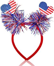 4th of July Headband Independence Day Head Boppers Patriotic Party Hair Supplies Hair Hoop Headwear; 2PCS (Color: Headband-double Hearts)