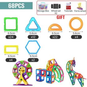 21-180pcs Big Size Magnetic Designer Magnet Building Blocks Construction Set Magnetic Bircks DIY Toys For Children Gifts (type: 68pcs)