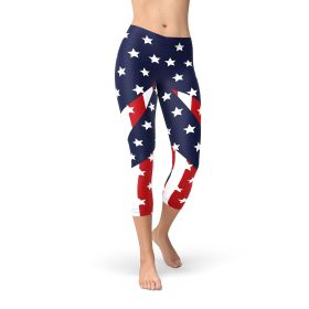 Womens American Flag Capri Leggings (size: L)