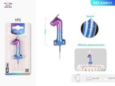 7CM 1PCS *24PACK Sliver Number Candle Gradient Birthday Candle for Magical Cake Decorations (0-9: 1)