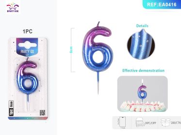 7CM 1PCS *24PACK Sliver Number Candle Gradient Birthday Candle for Magical Cake Decorations (0-9: 6)