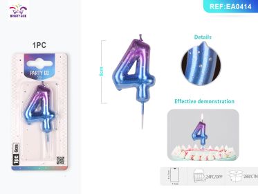 7CM 1PCS *24PACK Sliver Number Candle Gradient Birthday Candle for Magical Cake Decorations (0-9: 4)