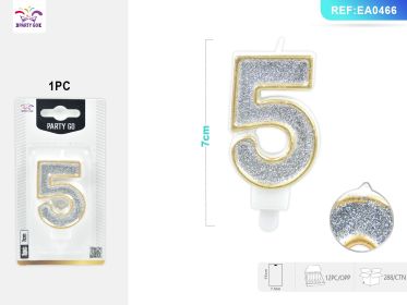 cm 1PCS *12PACK  Gold-Edged Silver Number Candle Luxurious Cake Decoration with Glitter Finish (0-9: 5)