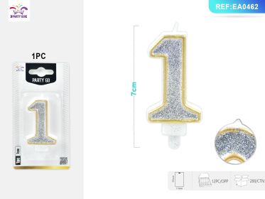 cm 1PCS *12PACK  Gold-Edged Silver Number Candle Luxurious Cake Decoration with Glitter Finish (0-9: 1)