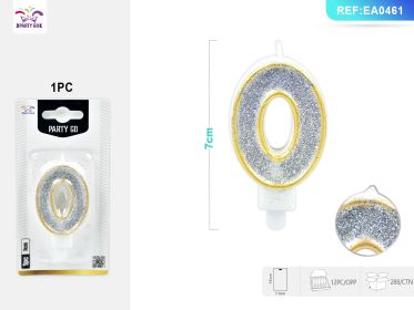 cm 1PCS *12PACK  Gold-Edged Silver Number Candle Luxurious Cake Decoration with Glitter Finish (0-9: 0)