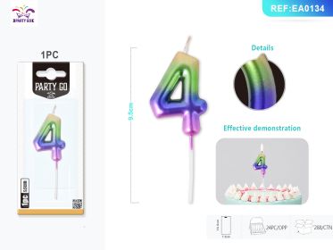 9.5 cm 1PCS *24PACK  Four-Color Gradient Number Candle Gradient Birthday Candle for Magical Cake Decorations (0-9: 4)