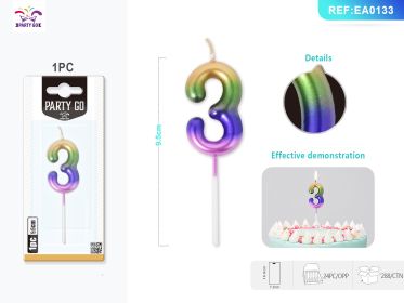 9.5 cm 1PCS *24PACK  Four-Color Gradient Number Candle Gradient Birthday Candle for Magical Cake Decorations (0-9: 3)
