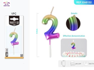 9.5 cm 1PCS *24PACK  Four-Color Gradient Number Candle Gradient Birthday Candle for Magical Cake Decorations (0-9: 2)