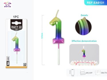 9.5 cm 1PCS *24PACK  Four-Color Gradient Number Candle Gradient Birthday Candle for Magical Cake Decorations (0-9: 1)