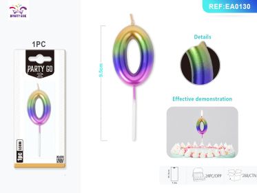 9.5 cm 1PCS *24PACK  Four-Color Gradient Number Candle Gradient Birthday Candle for Magical Cake Decorations (0-9: 0)