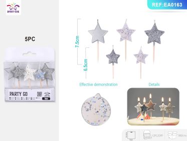 12 PACKS Shaped Candle Set Decorative Birthday Cake Candles with Fun and Themed Designs (Shaped: Silver Star 5PCS*12PACK)