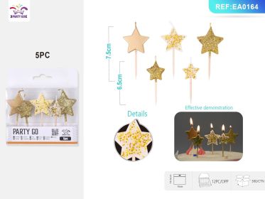 12 PACKS Shaped Candle Set Decorative Birthday Cake Candles with Fun and Themed Designs (Shaped: Gold Star 5PCS*12PACK)
