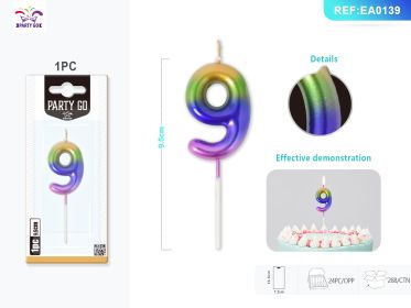 9.5 cm 1PCS *24PACK  Four-Color Gradient Number Candle Gradient Birthday Candle for Magical Cake Decorations (0-9: 9)