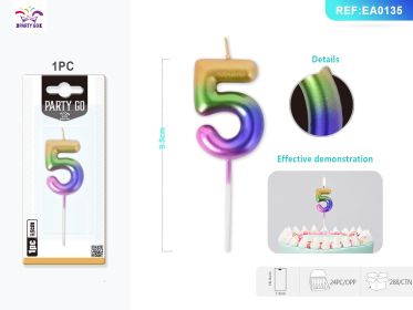9.5 cm 1PCS *24PACK  Four-Color Gradient Number Candle Gradient Birthday Candle for Magical Cake Decorations (0-9: 5)