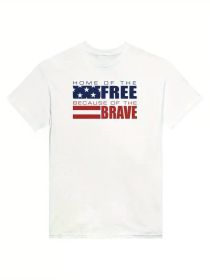 Home of the Free 4th of July Crewneck T-Shirt - Heavyweight Cotton Unique Fit, Regular-Fit, Family T-shirt Casual Everyday Wear, 100% Cotton (Color: black, size: S)