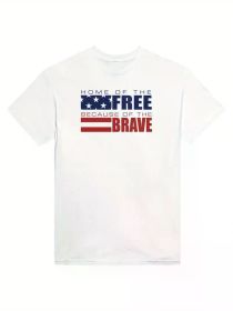 Home of the Free 4th of July Crewneck T-Shirt - Heavyweight Cotton Unique Fit, Regular-Fit, Family T-shirt Casual Everyday Wear, 100% Cotton (Color: black, size: L)