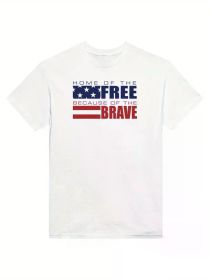 Home of the Free 4th of July Crewneck T-Shirt - Heavyweight Cotton Unique Fit, Regular-Fit, Family T-shirt Casual Everyday Wear, 100% Cotton (Color: black, size: XXL)