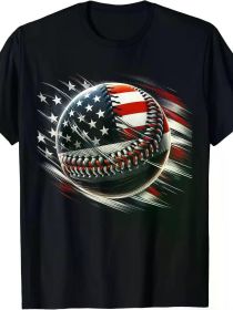 Baseball 4th Of July Men USA American Flag Boys Patriotic T-Shirt (Color: black, size: M)