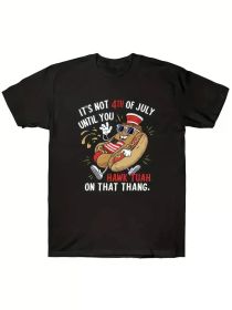 1pc Men'S 4th of July Funny Graphic Tee, 100% Cotton Crew Neck T-Shirt with "Hawk Tuah" Print (Color: black, size: XL)